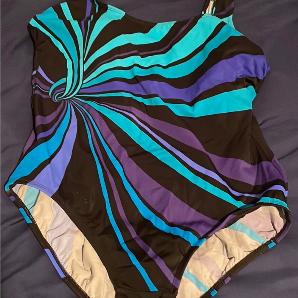 Multi-striped Blue/Teal/Purple/Black Longitude bathing suit